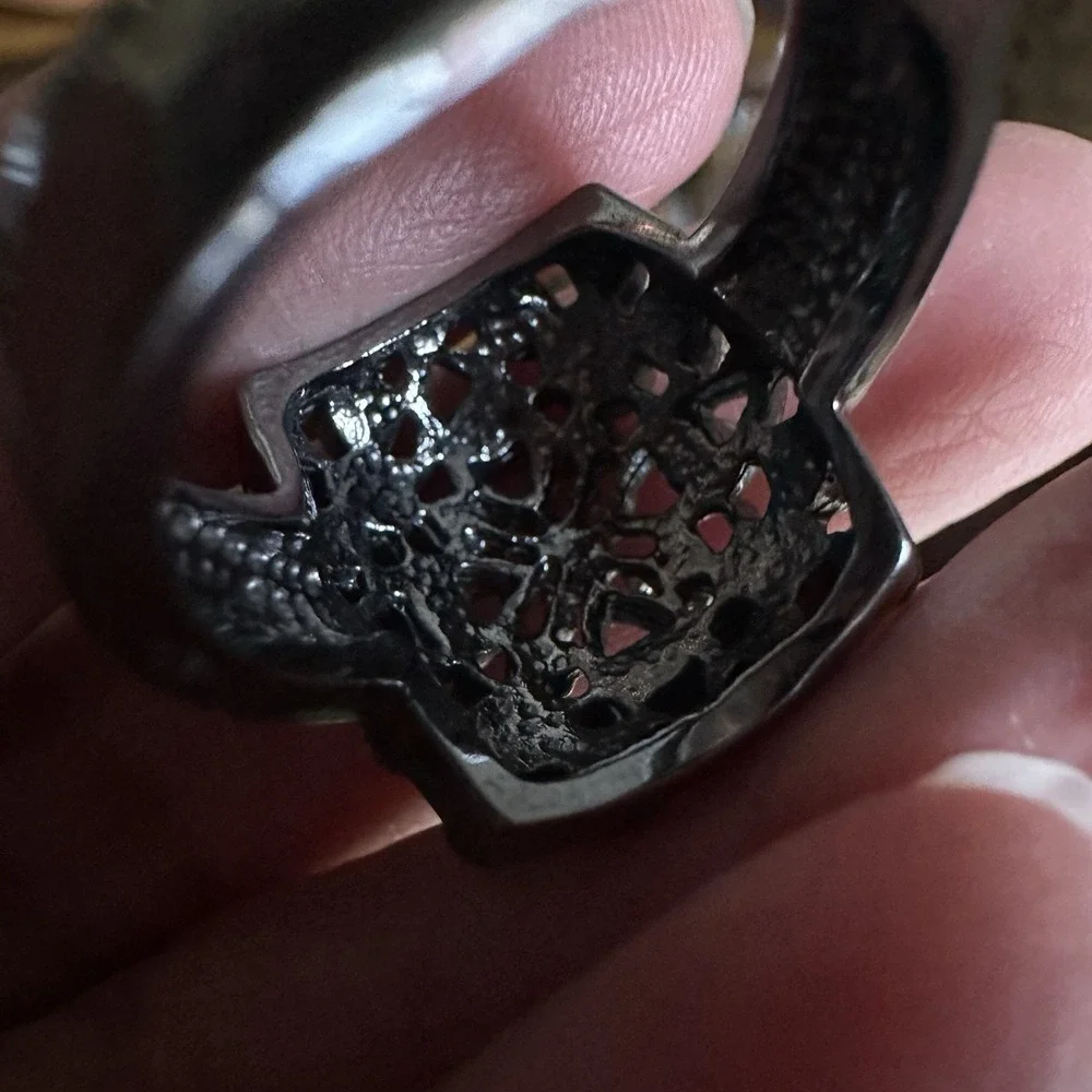 Vintage Cocktail Ring Size 8 Floral Multicolor Rhinestones Charcoal Gunmetal‎
